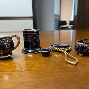 Limoges Elegant Blue and Gold Porcelain Miniature Set